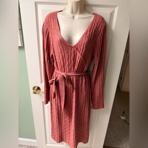 Pink Rose Long Sleeve Knit Dress in Rose